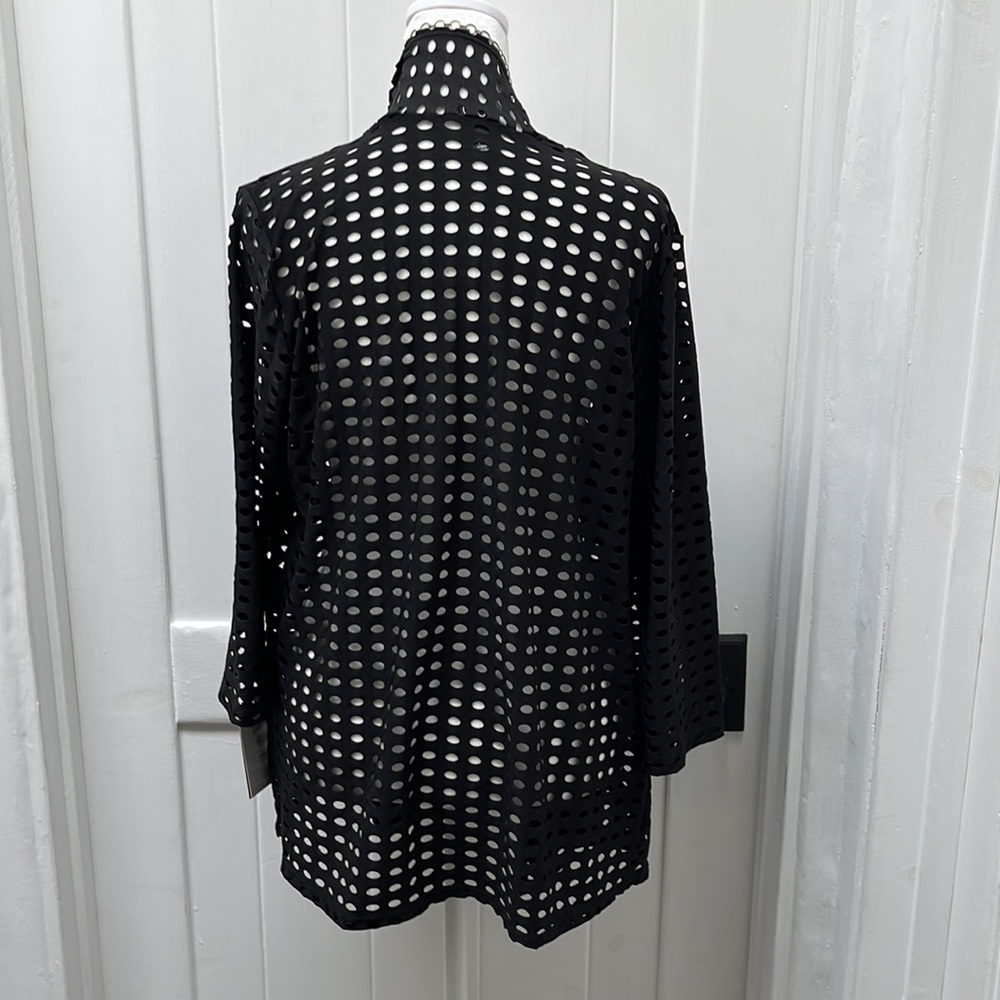 Clara Sun Woo Perforated Waterfall Open Front Cardigan - Picture 3 of 6
